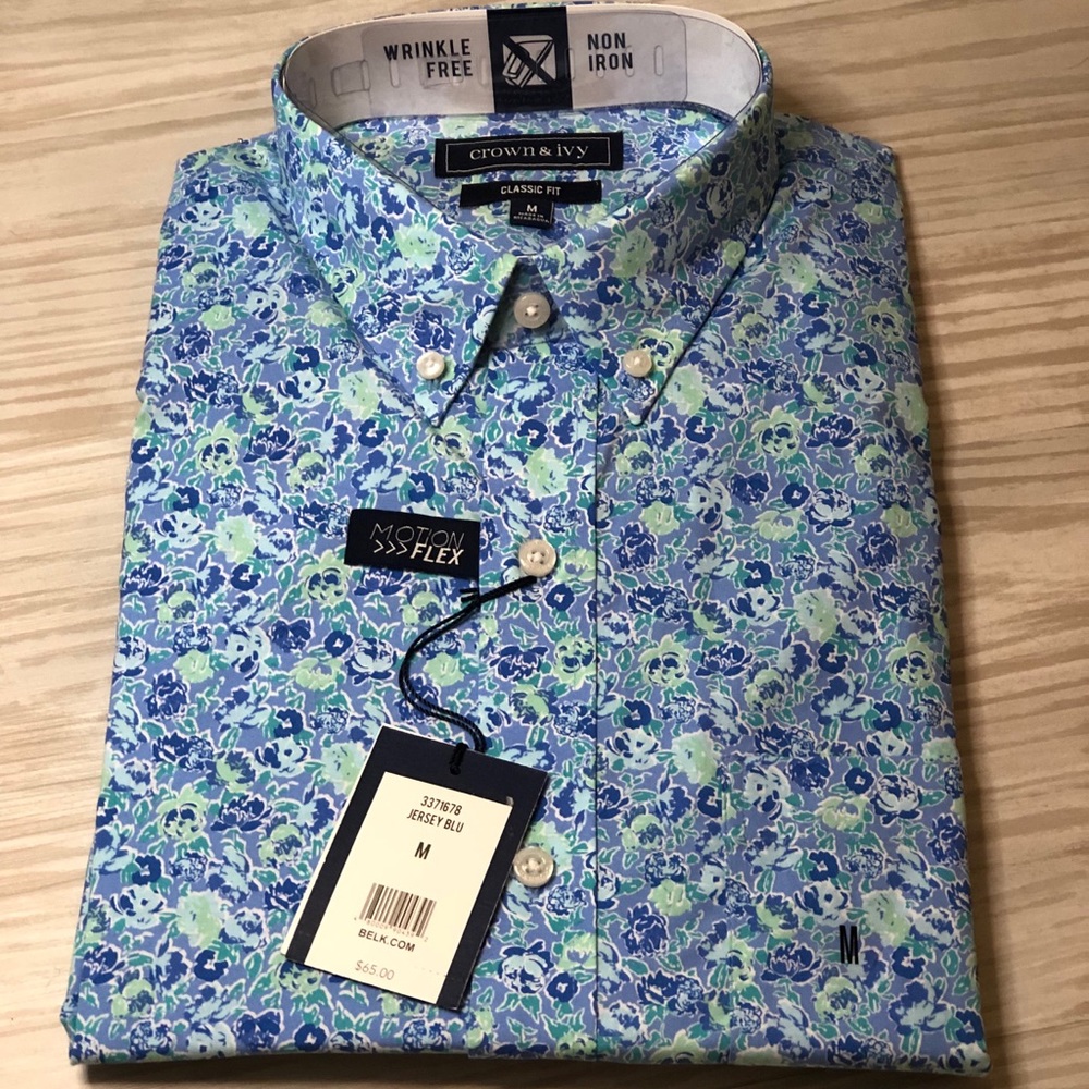 Crown & Ivy Men’s Long Sleeve No Iron Print Shirt